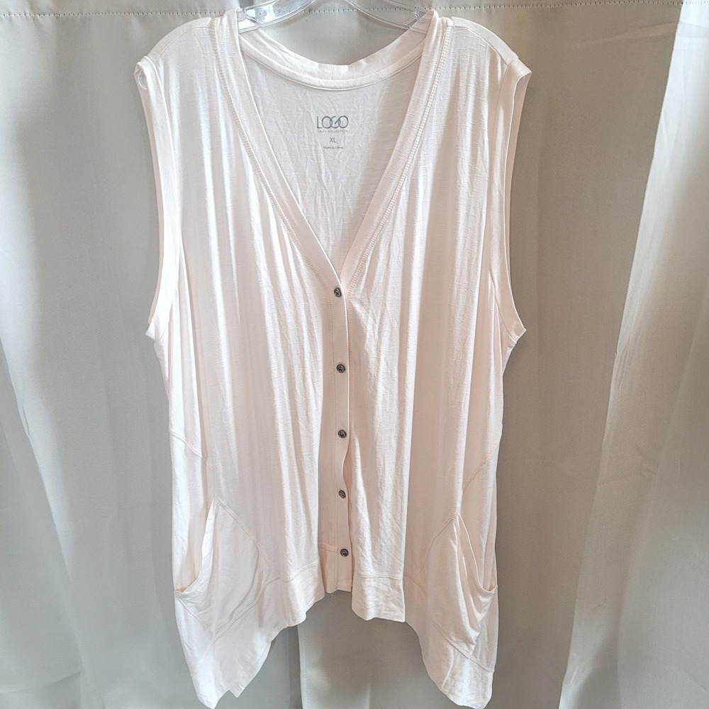 LOGO Womens Tank Top XL Sharkbite Hem Pockets Lagenlook Oversized Boho 21747